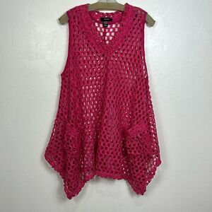Kaktus Pink Cotton Blend V-neck Sleeveless Knitted Crochet Top Size L